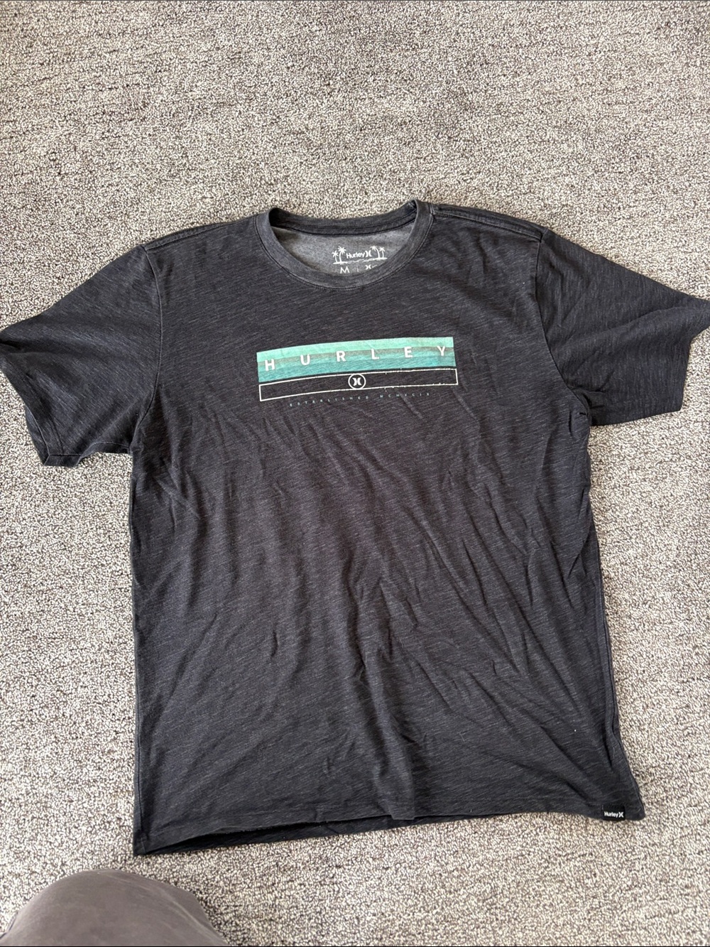 Hurley Black Short Sleeve Crew Tee with Green Stripe Graphic